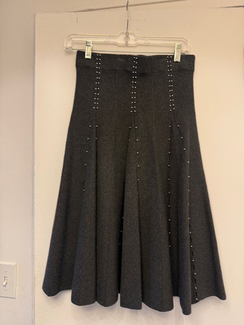 Dark Gray A-Line Studded Midi Skirt